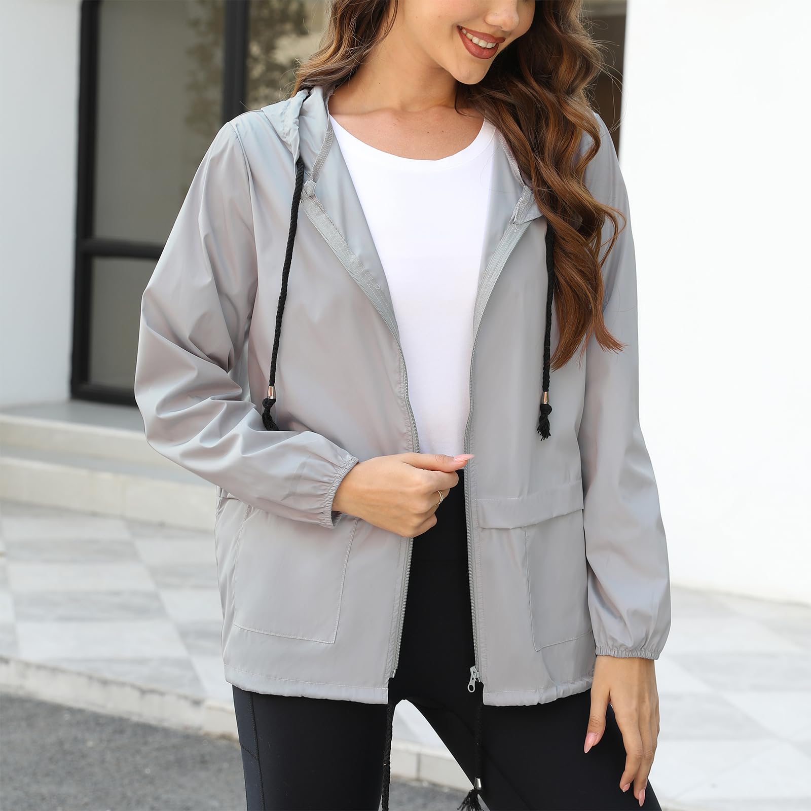 Abrigos de lluvia para mujer ligeros impermeables impermeable exteriores con capucha