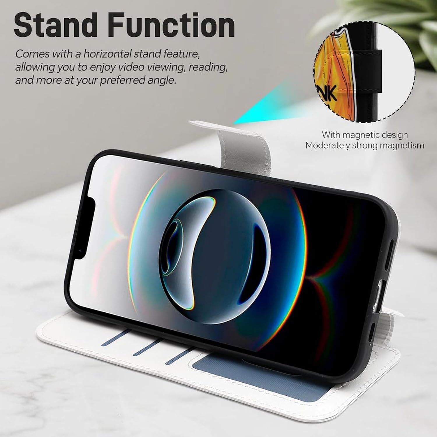 No Plastic Bag Compatible with iPhone 16/16 Plus/16 Pro/16 Pro Max/16 E Case Phone Wallet Card Holder Flip Cover with Wrist Strap
