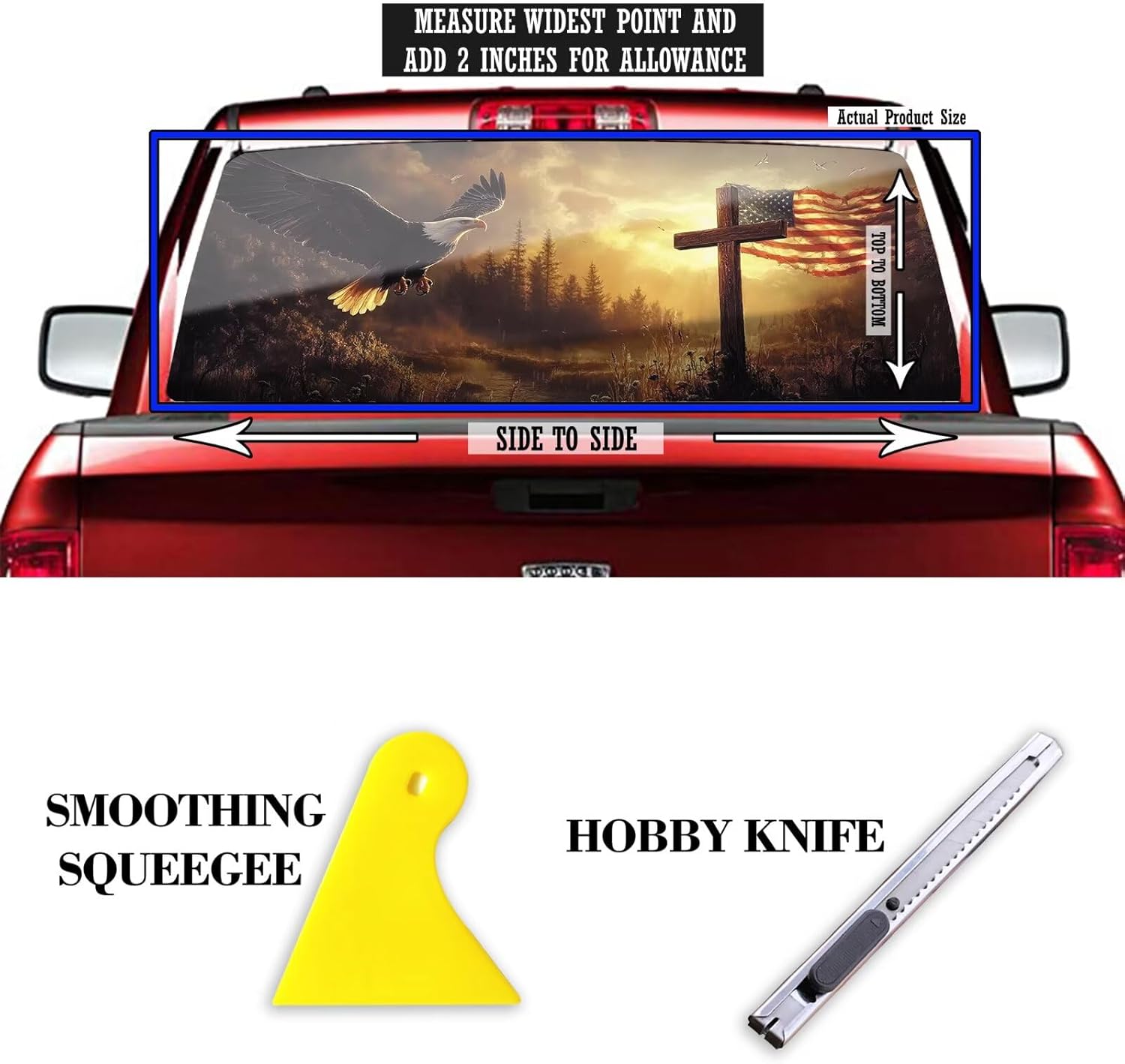 Cross Eagle Flag Rear Window Decal – Patriotic American Vinyl Sticker for Trucks, SUV, Back Window (66" x 20") Vintage Forest Design, Easy Apply, Weather Resistant