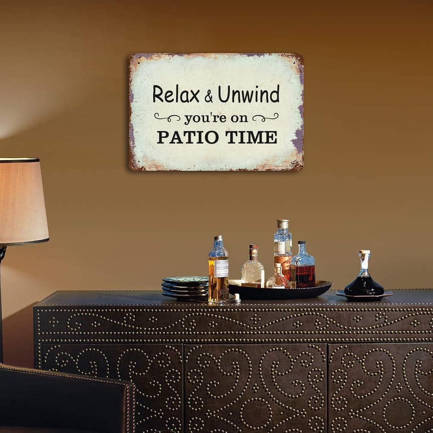 Relax & Unwind You're on Patio Time Retro Metal Sign Rustic Farmhouse Aluminum Tin Metal Signs for Indoor Outdoor Garden Wall Art Home Decor Hanging Poster Housewarming Gift 12"x18"