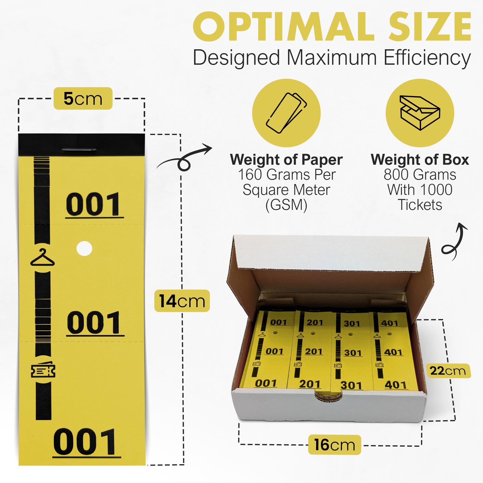 500 Yellow Cloakroom Tickets, Numbered from 1 to 500, Perforated and Detachable in Three Parts, Ideal for Reception Gala - Image 2