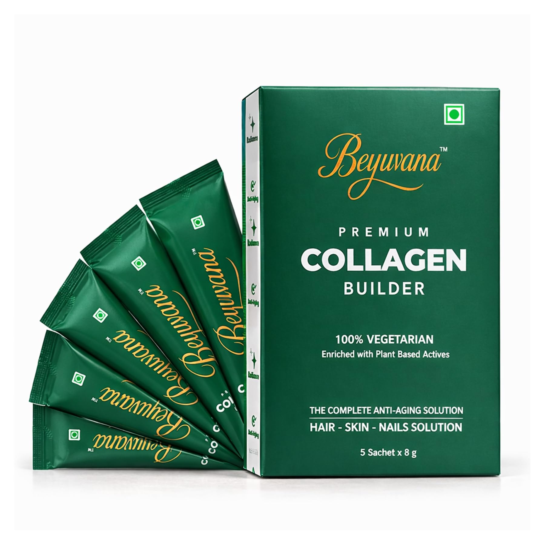 Premium Collagen Builder | 100% Vegetarian | Plant-Based Actives for Hair, Skin & Nails Support | Daily Beauty & Wellness Nutrition Supplement | 15 Sachets-image-40