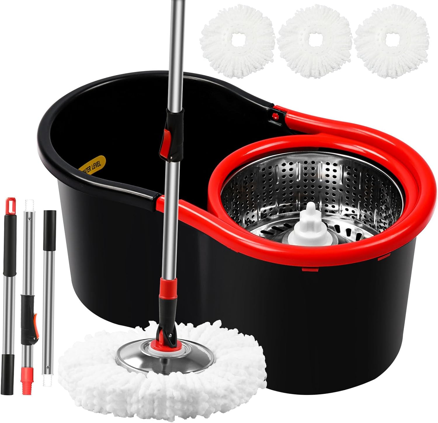 Spin Mop and Bucket Set with 360° Wringer, 3 Microfiber Refills and 50" Extended Handle for Floor Cleaning