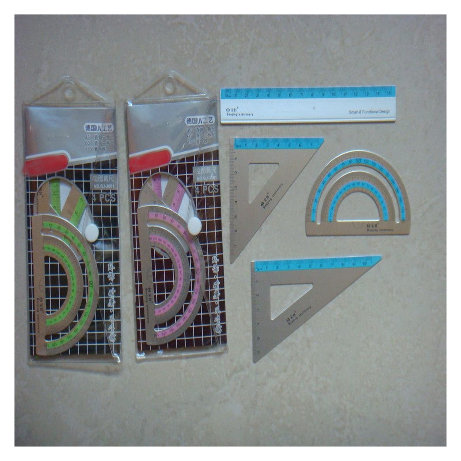 4 teile/satz Multi-funktion Aluminium Legierung Lineal Aluminium Winkelmesser Schule Büro Schreibwaren Liefert Geschenke Design Lineal,Lineale(China)
