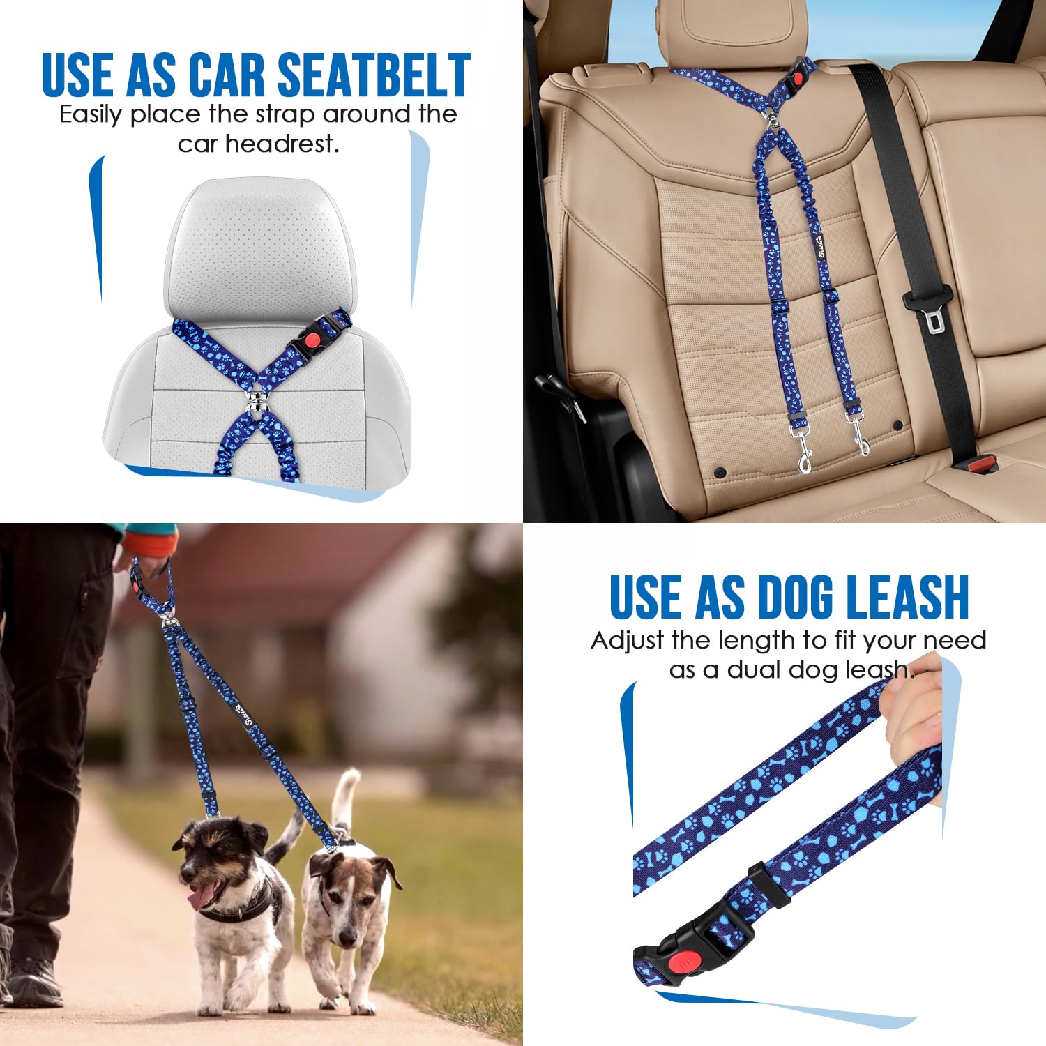 Cintura Di Sicurezza Doppia Per Cani - Per Auto, Con Fibbia Girevole, Regolabile - Foto 4