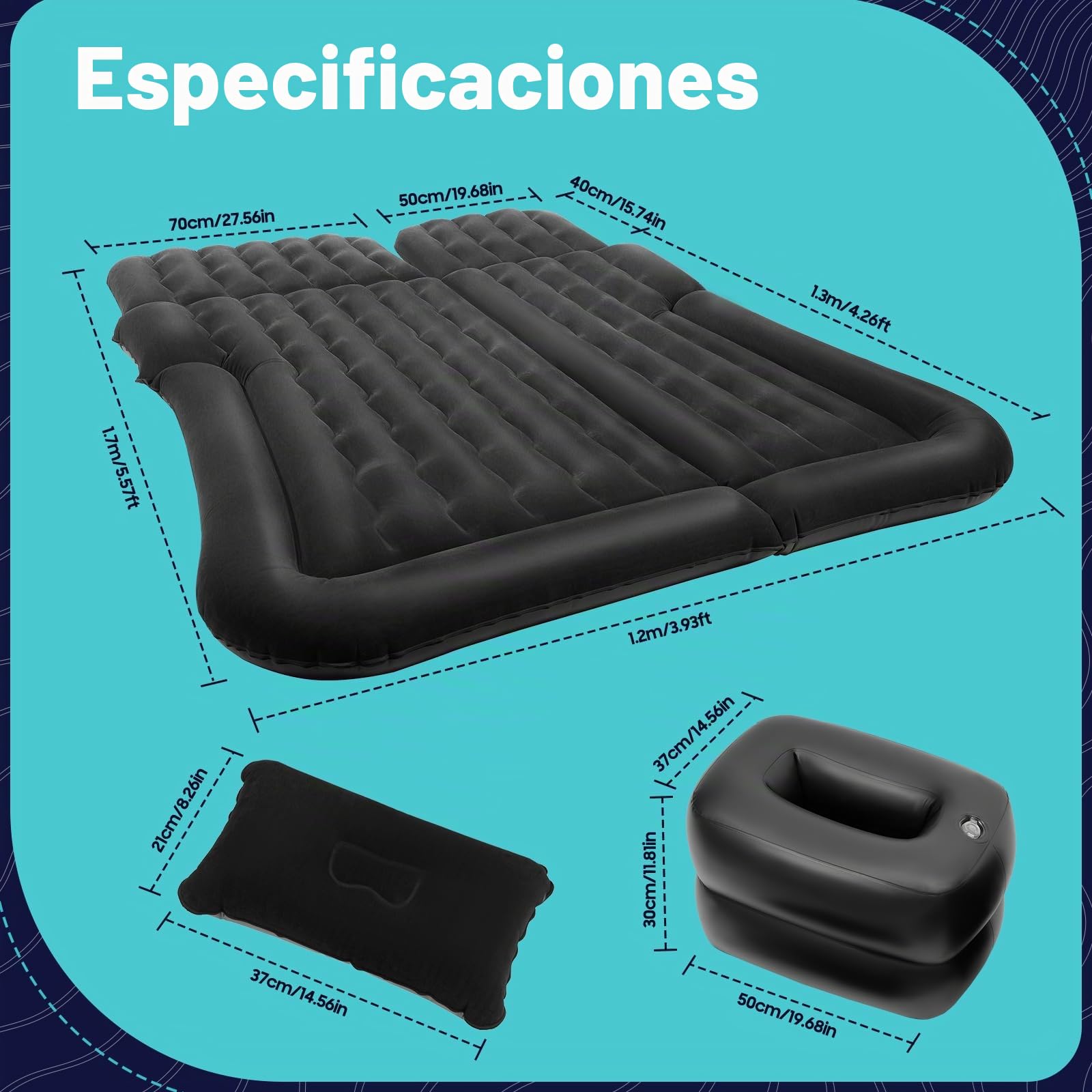 Colchón hinchable SUV con bomba de aire eléctrica y 2 cojines, 174x126cm, colchón de coche, cama de coche, universal, extraíble, para viajes, camping, actividades al aire libre