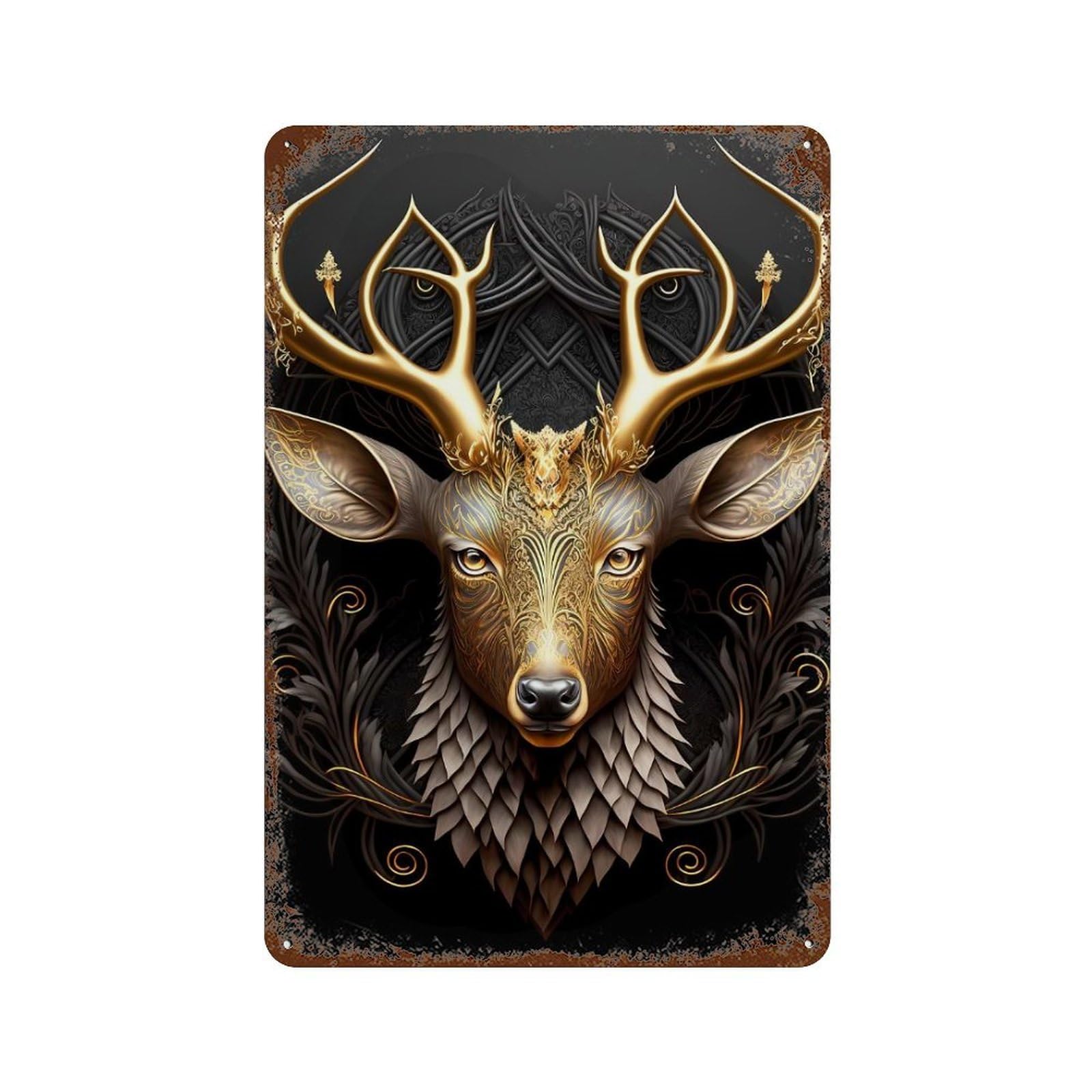 Rust Effect Queen Deer Golden Art Deco Rusty Metal Tin Sign 11.8"x7.9", Farmhouse Wall Decor for Cafe, Home Bar And Lounge Decor