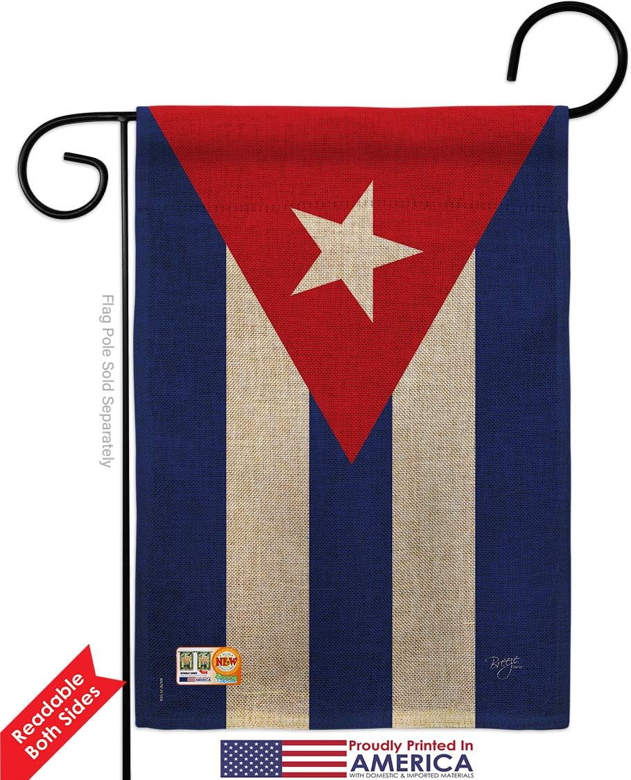 Cuba Burlap Garden Flag Set with Stand Regional Nationality Nation International World Country Particular Area Small Decorative Gift Yard House Banner Double-Sided Made In USA 13 X 18.5