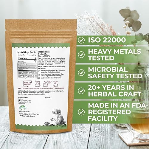 Miniatura 4 de 50 bolsas de Té de hojas de olivo secas Té de hierbas de hojas de olivo secas (Olea Europaea) - 50 unidades Bolsas de 1.5 g Hojas De Olivo Secas