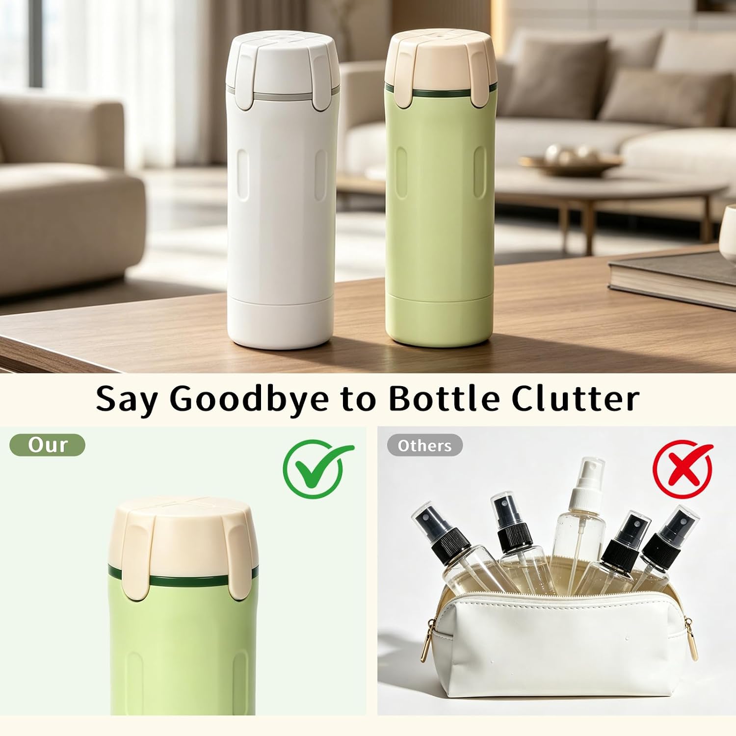 2 Pack 4-in-1 Travel Dispenser Bottle Refillable Containers | Rigid Double Wall Polymer, Leak Proof Travel Size Containers, Business Professionals, Overnight Stays Packing Gear