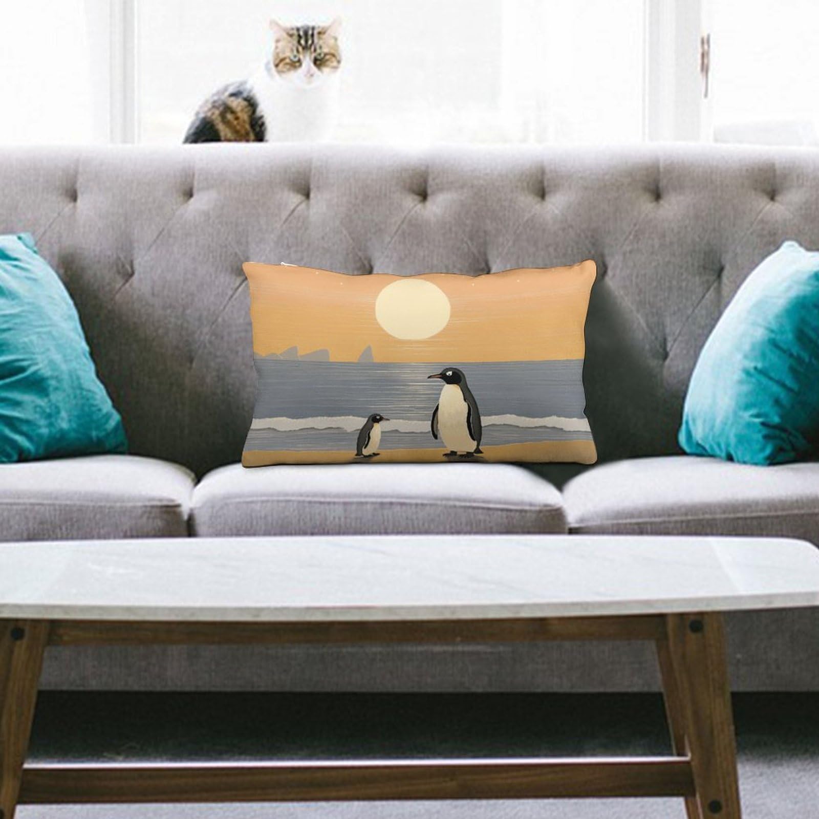 NTVOWPZO Decoration Throw Pillow Covers 8"x12" Pillowcases Covers Two Penguins Pictures Soft Pillowcases Modern Farmhouse Home Decor Sofa Cushions Covers for Couch Bed Living Room
