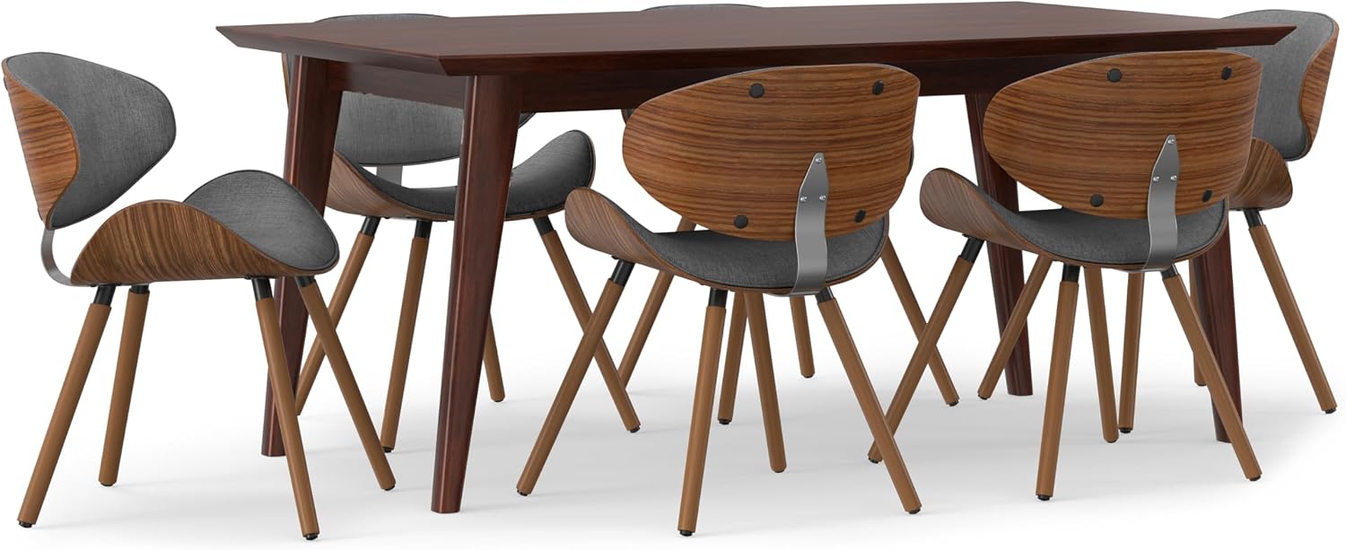 SIMPLIHOME Mid Century Modern Marana / Draper 7-Piece Dining Set in Grey for the Dining Room and Kitchen