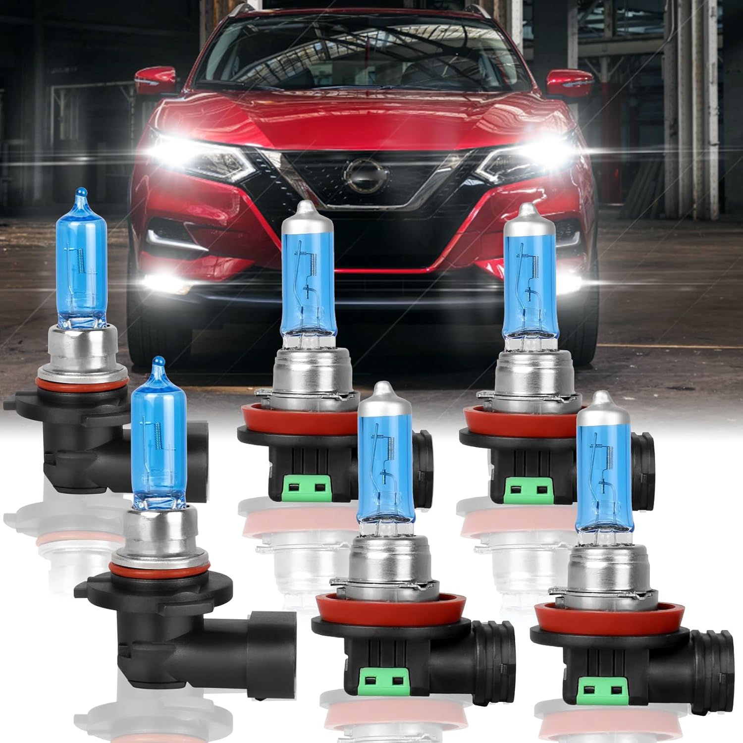 Fit for Rogue 2008-2014 Light Bulb High Performance Halogen Headlight Bulbs,9005 High Beam + H11 Low Beam + H11 Fog Light Replacement Bulb Kit,Pack of 6