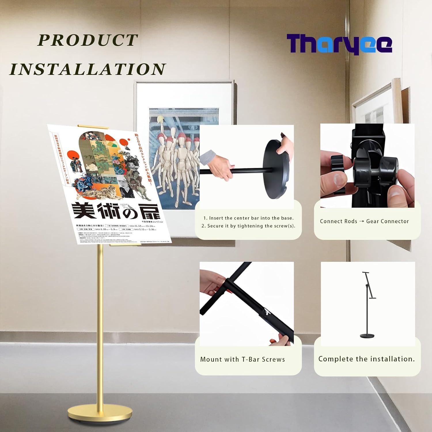 Display Stand Sign Holder, Heavy Duty Multi-angle Adjustable Metal Painting Easel Stand Height Up to 63 Inches Poster Stand with Round Base Fit Wedding,Restaurant or Business (Golden)