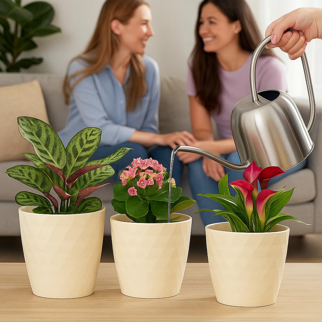 Home Garden Ornaments Plant Pots Indoor, Indoor Plant Pot, Set of 3 Flower Pots with Glossy Crystal Surface (14cm, 16cm, 18cm - Image 2