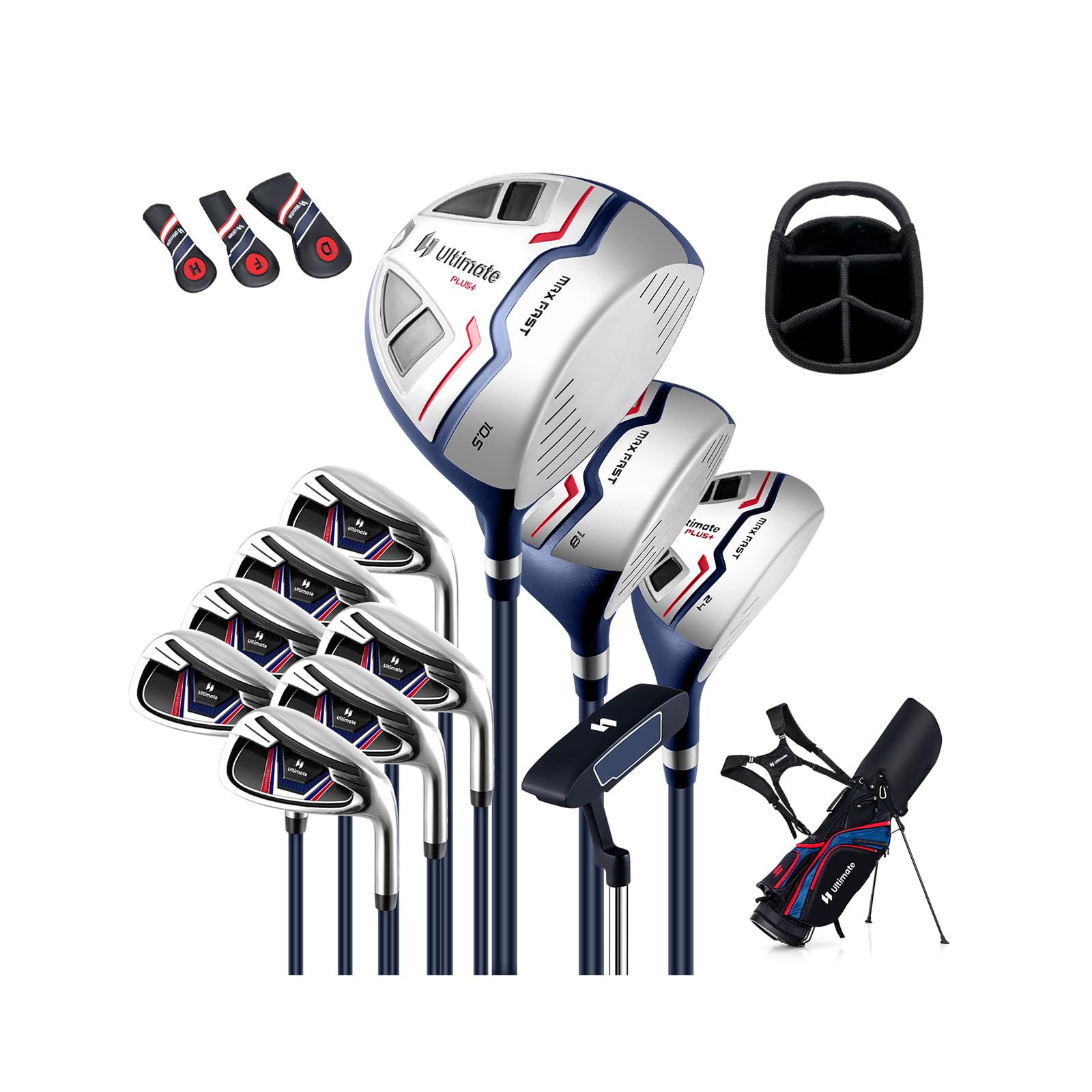 GOPLUS Męski zestaw kijów golfowych, zestaw do golfa łącznie z 460CC #1 Driver, #3 Fairway Wood, #5 Hybrid, #5, #6, #7, #8, #9, #S & #P, żelazo, putter, kije golfowe z osłoną przeciwdeszczową, uchwyt