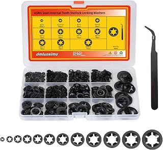 dmluosimu 750pcs 65Mn Steel Internal Tooth Star Lock Washer Kit - 12 Sizes Black Oxide Push-On Speed Clips for Automotive Machinery Electronics