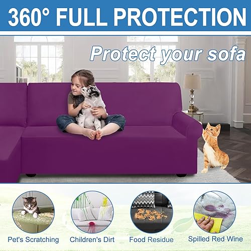 Miniatura 6 de ALIECOM Juego de 2 fundas de sofá 100% impermeables en forma de L para sofá seccional, fundas elásticas en forma de L con diván antideslizante,