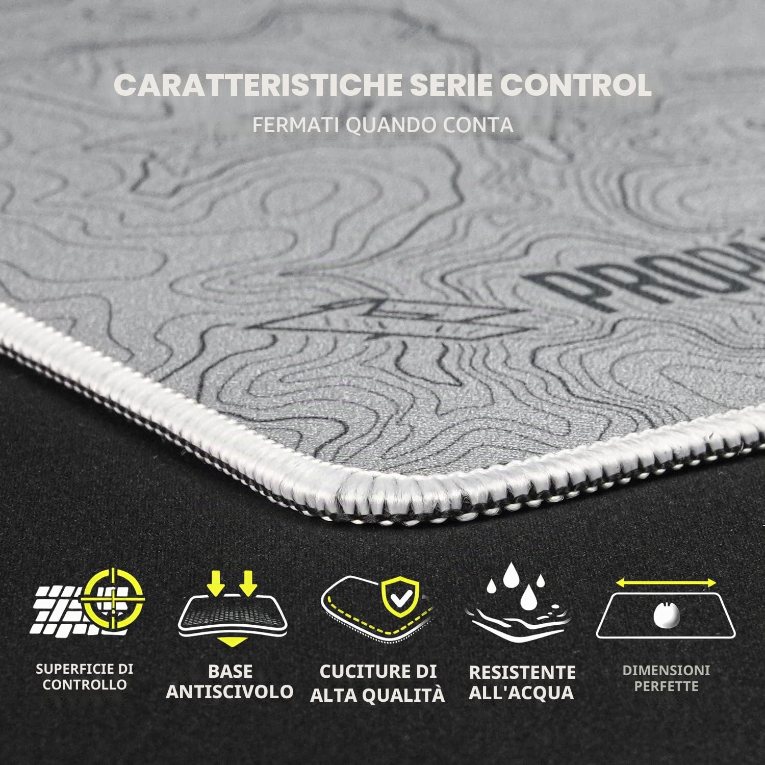 propads PRO Control Mousepad 500 x 500 mm – per veri esportler – Tappetino per mouse da gioco veloce e ruvido in gomma antiscivolo – nero (typo)