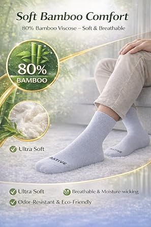RATIVE Mens Diabetic Socks Bamboo Crew Socks for Men, Regular & Extra Wide Fit, Non-Binding, Cushioned Sole