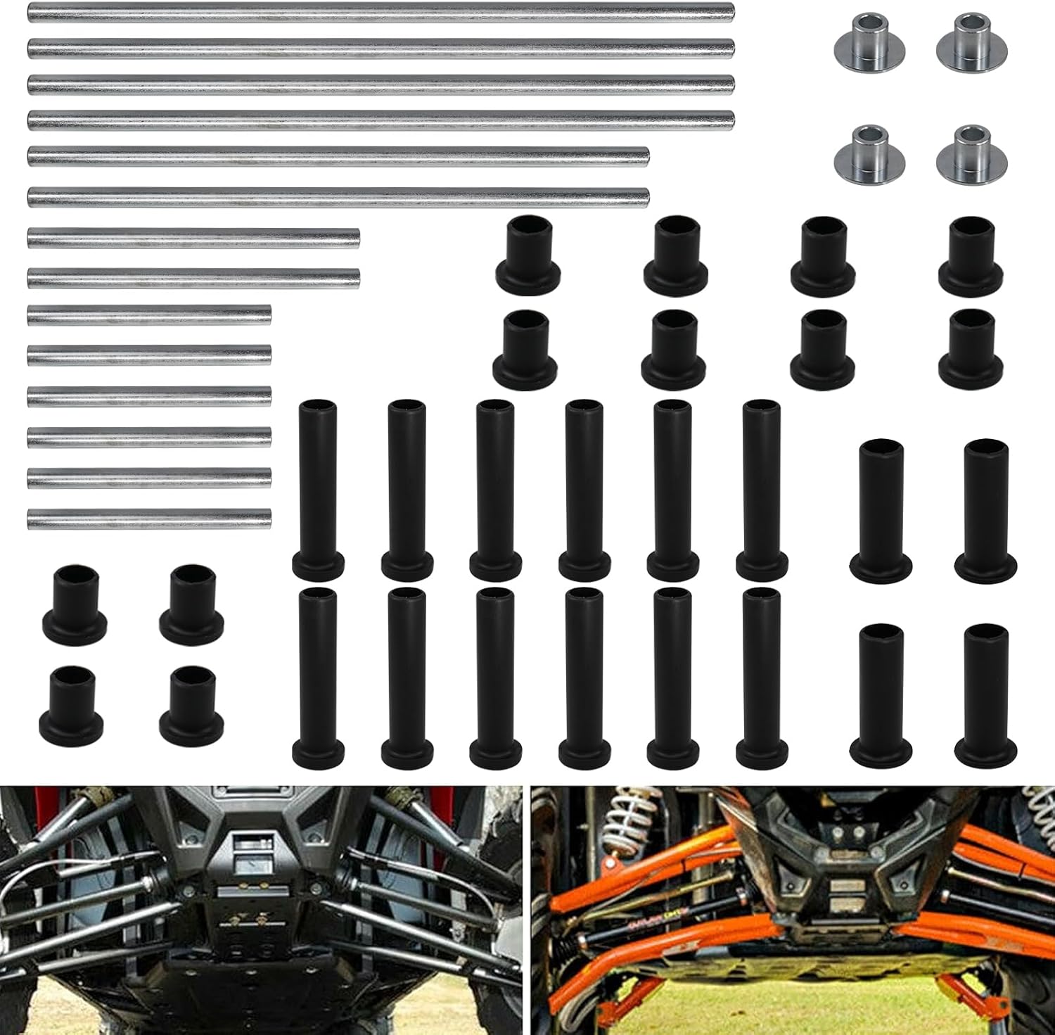 RYANSTAR RACING Heavy Duty HDPE A-Arm Bushing Kit Compatible with 2008-2014 Polaris RZR 800, 800 S, 800 4 - Complete Front & Rear Control Arm Suspension Bushings Set