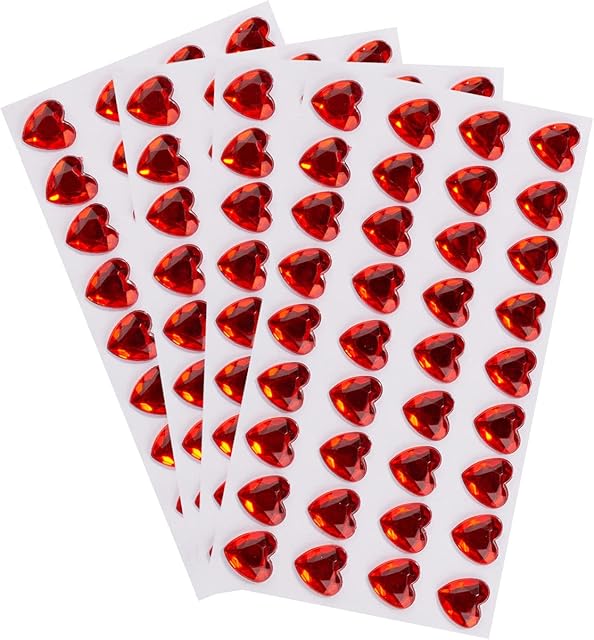 Heart Self Adhesive Stick on Gems - Valentine's Day Heart Rhinestone Sticker - 144Pcs Heart Crystal Gems Sticker Acrylic Face Stickers Jewels Gems for Crafts Wedding DIY Making (Red)