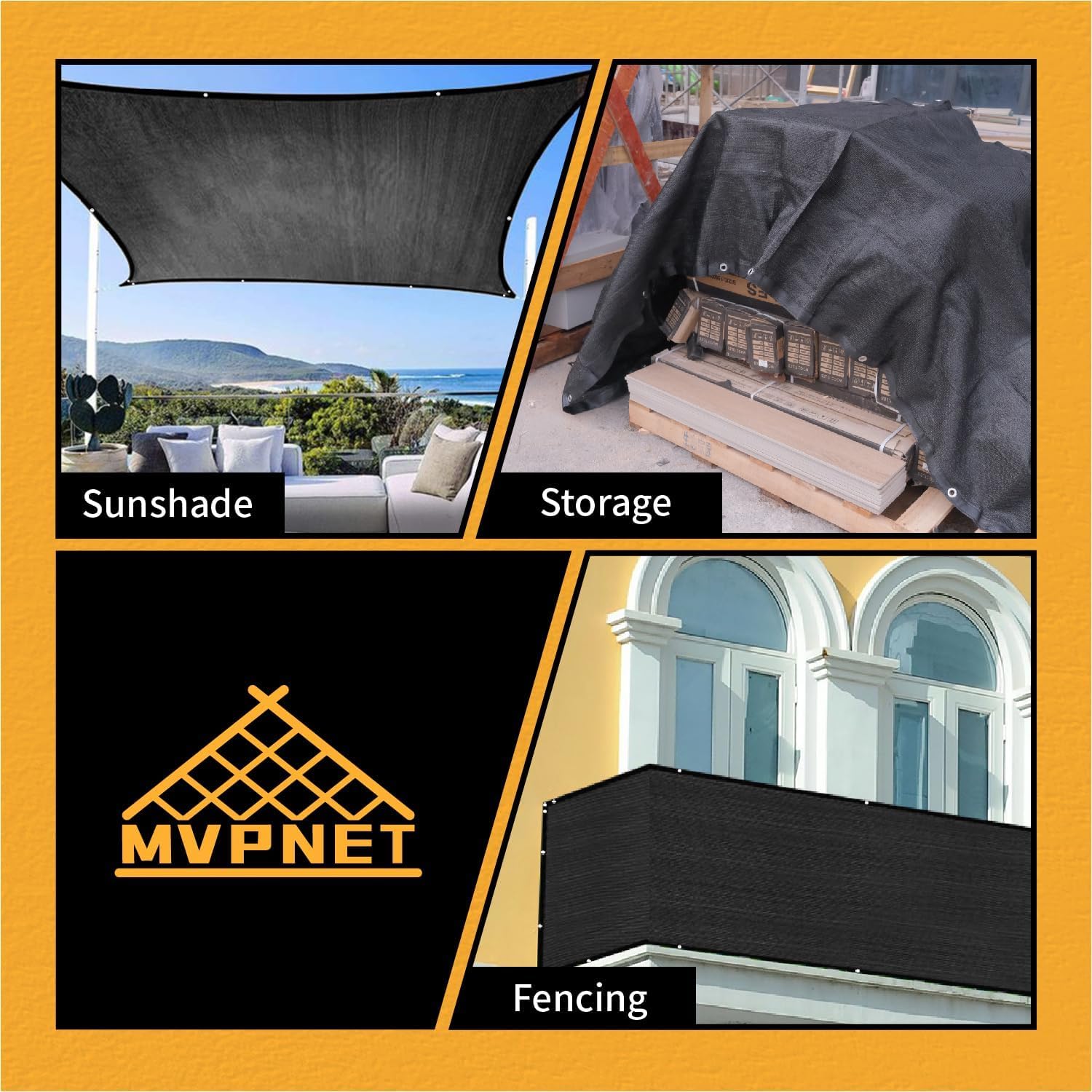 3x16Ft Garden Privacy Fence Screen, 145GSM Heavy Duty 90% Blockage Windbreak Mesh Tarp with Reinforced Edges & Anti-Rust Grommets, Includes Zip Ties for Garden, Yard, Backyard, Outdoor, Black