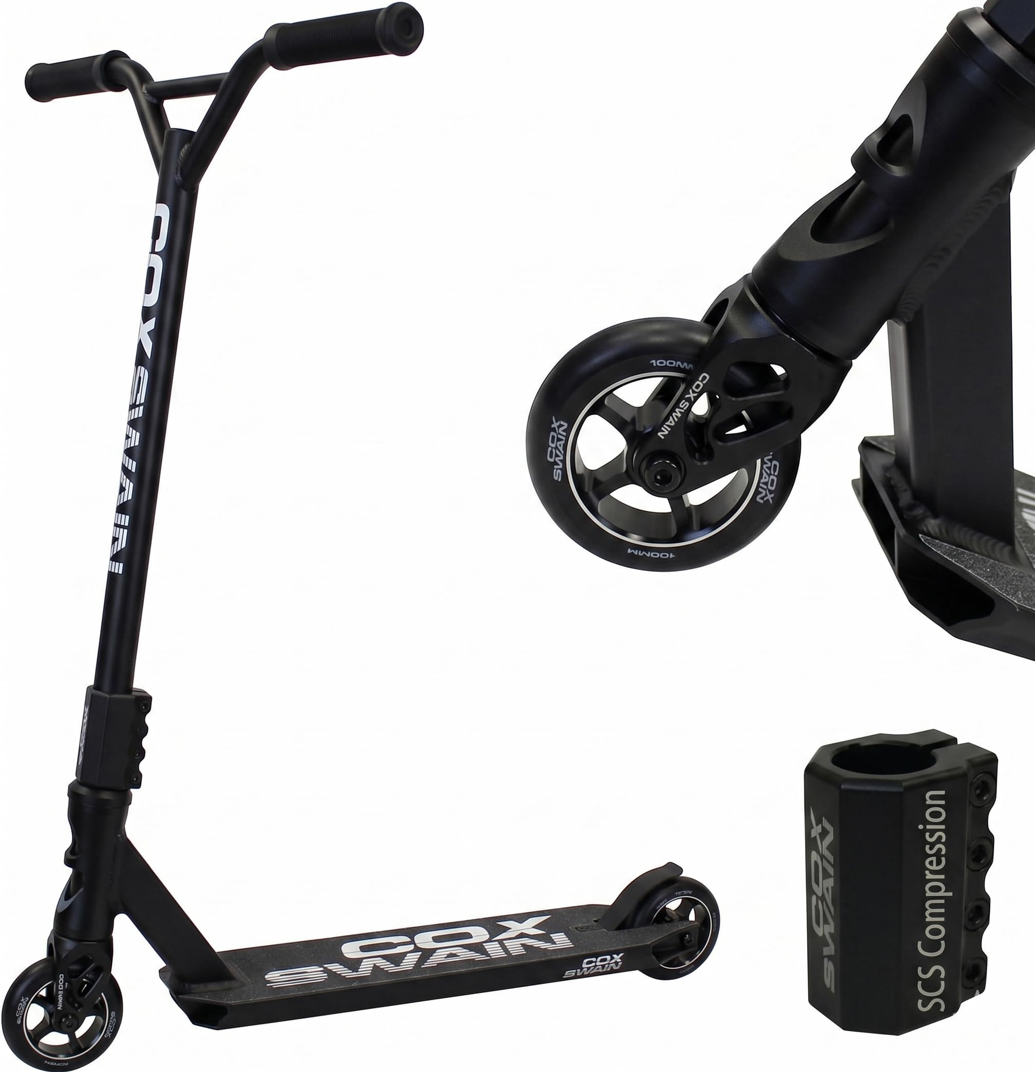 Cox Swain X-385 Stunt Scooter Kinder ab 10 Jahre – Stunt Roller mit SCS Compression, CNC-gefräster Alu Gabel aus einem Stück, ABEC 9 Alu Core Rollen & 360° Y-Lenker für Skatepark & Pipe