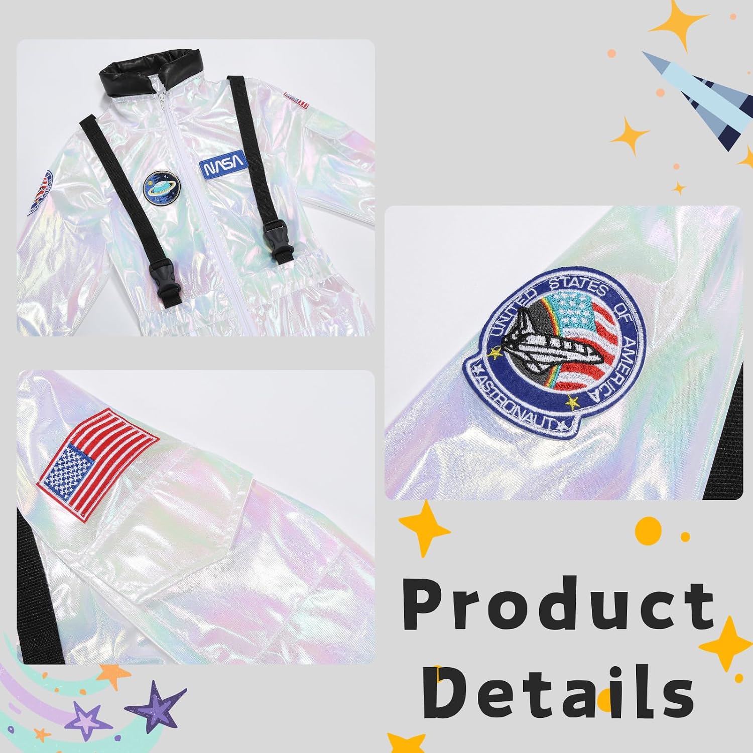 yolsun Astronaut Costume for Kids, Boys Girls Space Suit Halloween Space Costume Dress Up