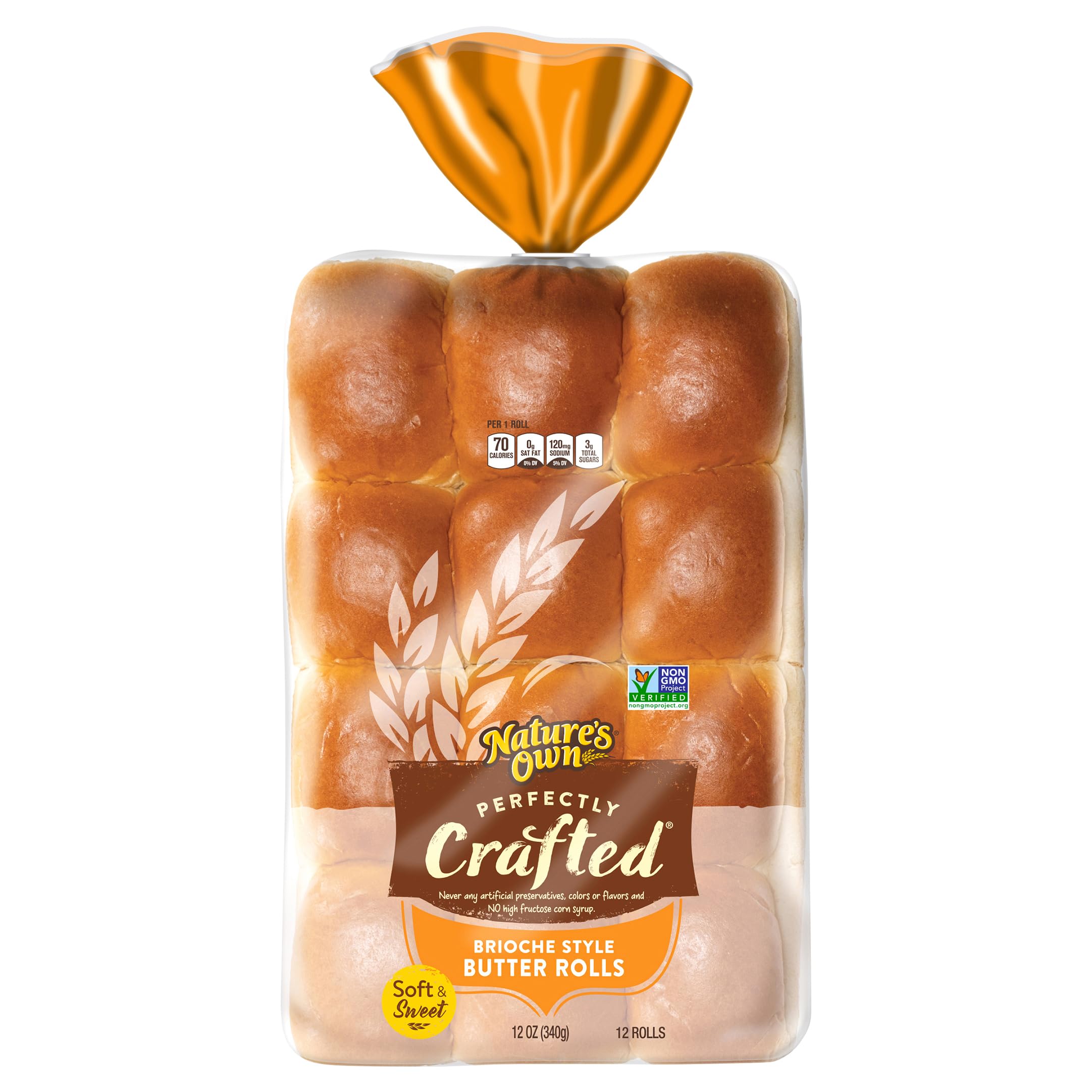 Natures Own Perfectly Crafted Brioche Style Butter Rolls Non-GMO Dinner Rolls 12 Count