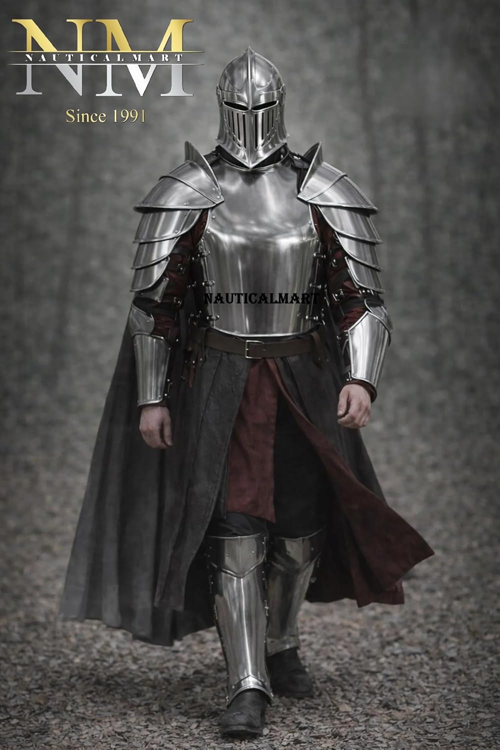 NauticalMart Medieval Knight Full Suit Of Armor- Knight Steel Armor with Helmet & Pauldrons Fully Wearable Armor Costume Best For LARP,SCA,Role-Playing| Display Suit Of Armor | Medieval Armor