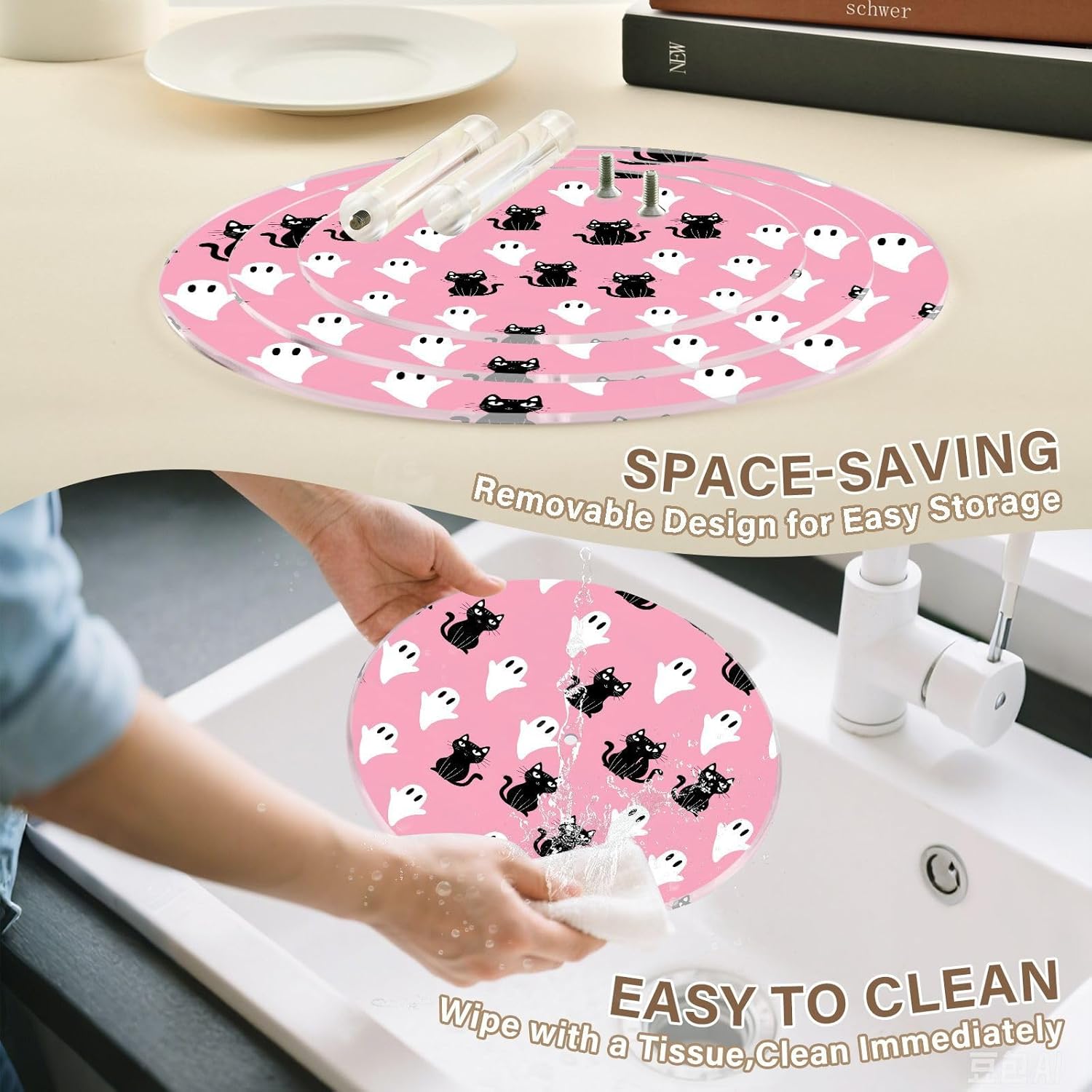 Cat Ghost Halloween 3 Tier Acrylic Cupcake Stand, Cupcake Stand for 34 Cupcakes for Weddings,Christmas,Holidays,Parties,Birthday,Printed Cupcake Tower 23301051