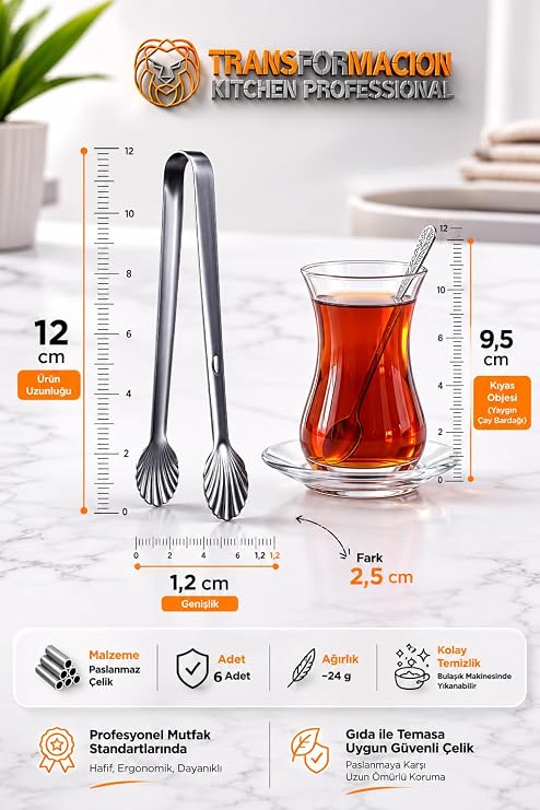 Midye Uçlu Mini Şeker ve Sunum Maşası 12 cm 6'lı