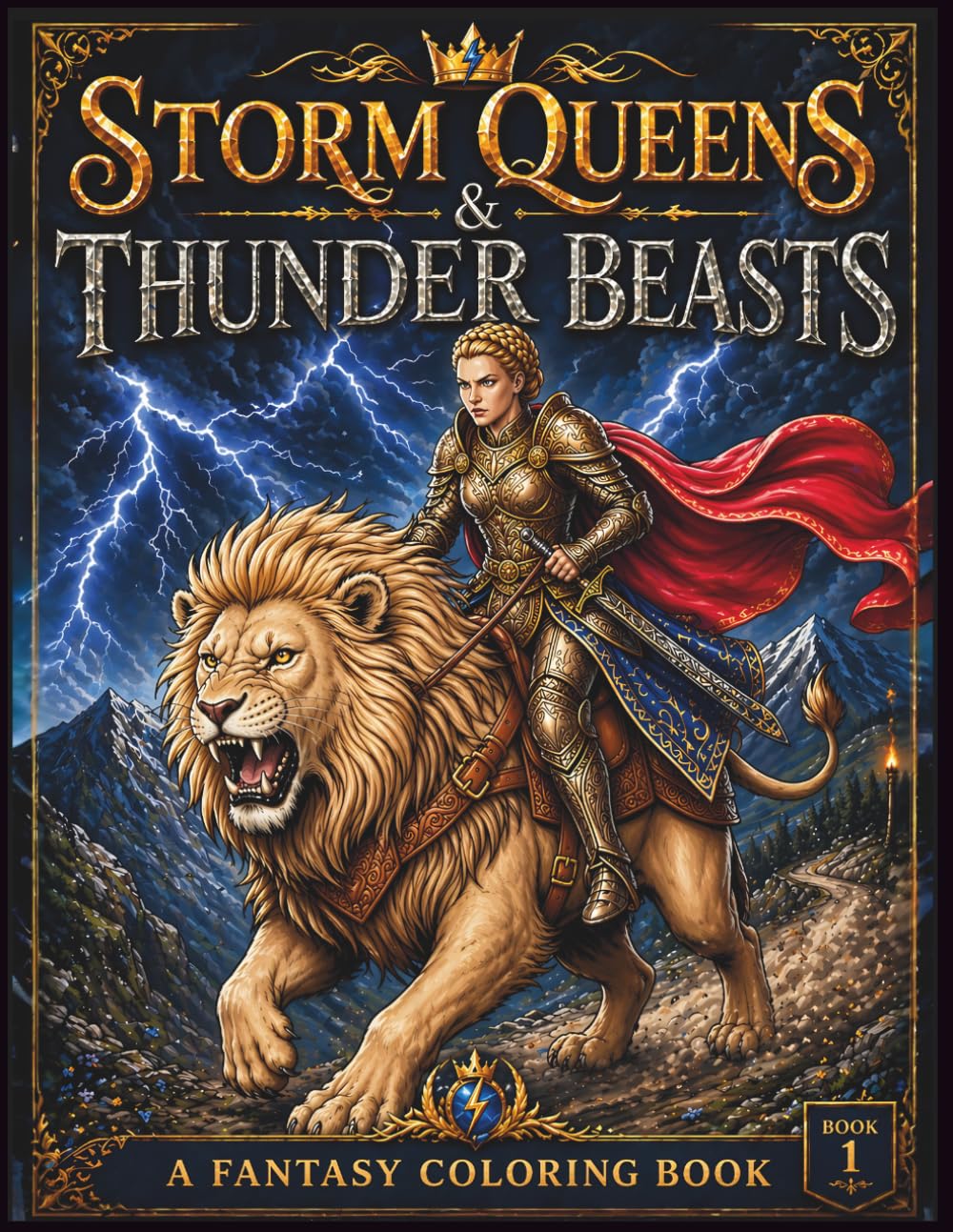 Storm Queens & Thunder Beasts: A Fantasy Coloring Book of Warrior Queens, Majestic Beasts, and Epic Power (The Queens Realm)