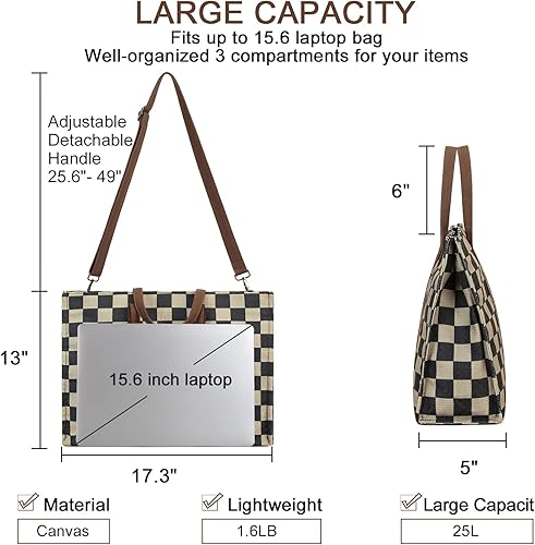 Miniatura 2 de Bolsa de mano para computadora portátil para mujer, bolsa de lona de 15.6 pulgadas, bolso de hombro para computadora, bolso de mensajero, bolso para
