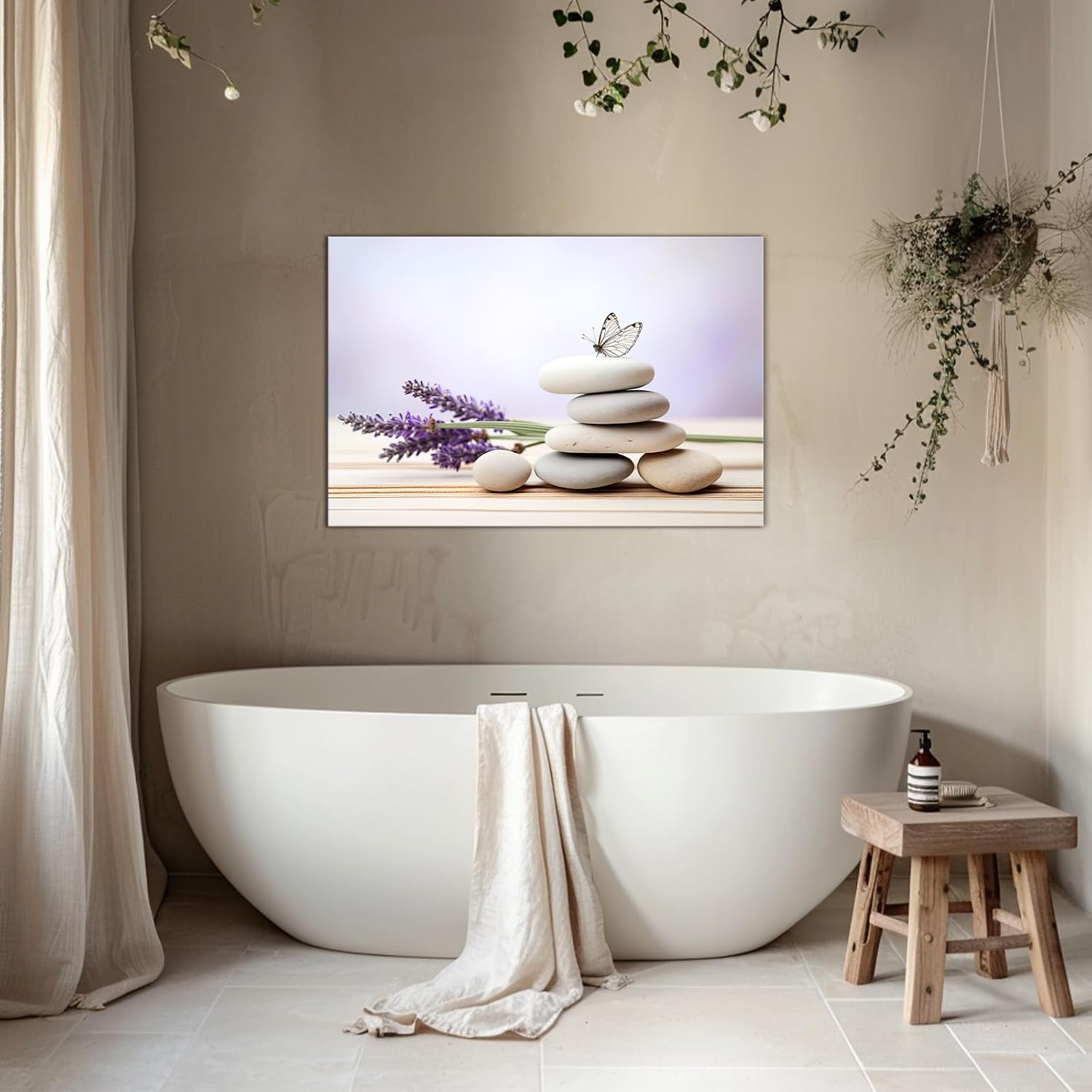 GLOKAKA Zen Canvas Wall Art Purple Lavender and Spa Stones Pictures Calming Meditation Print Relaxing Spa Decor for Bathroom Bedroom Home(Artwork-5,20"x30")