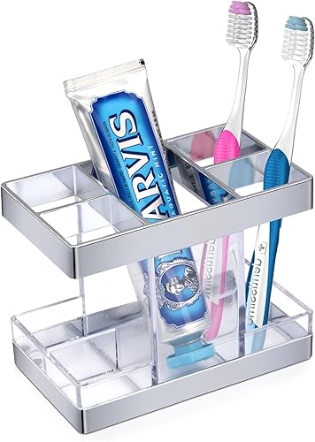 Miniatura 8 de Portacepillos de dientes para baño, organizador de encimera, juego de soportes eléctricos para cepillos de dientes, 5 ranuras para cepillos