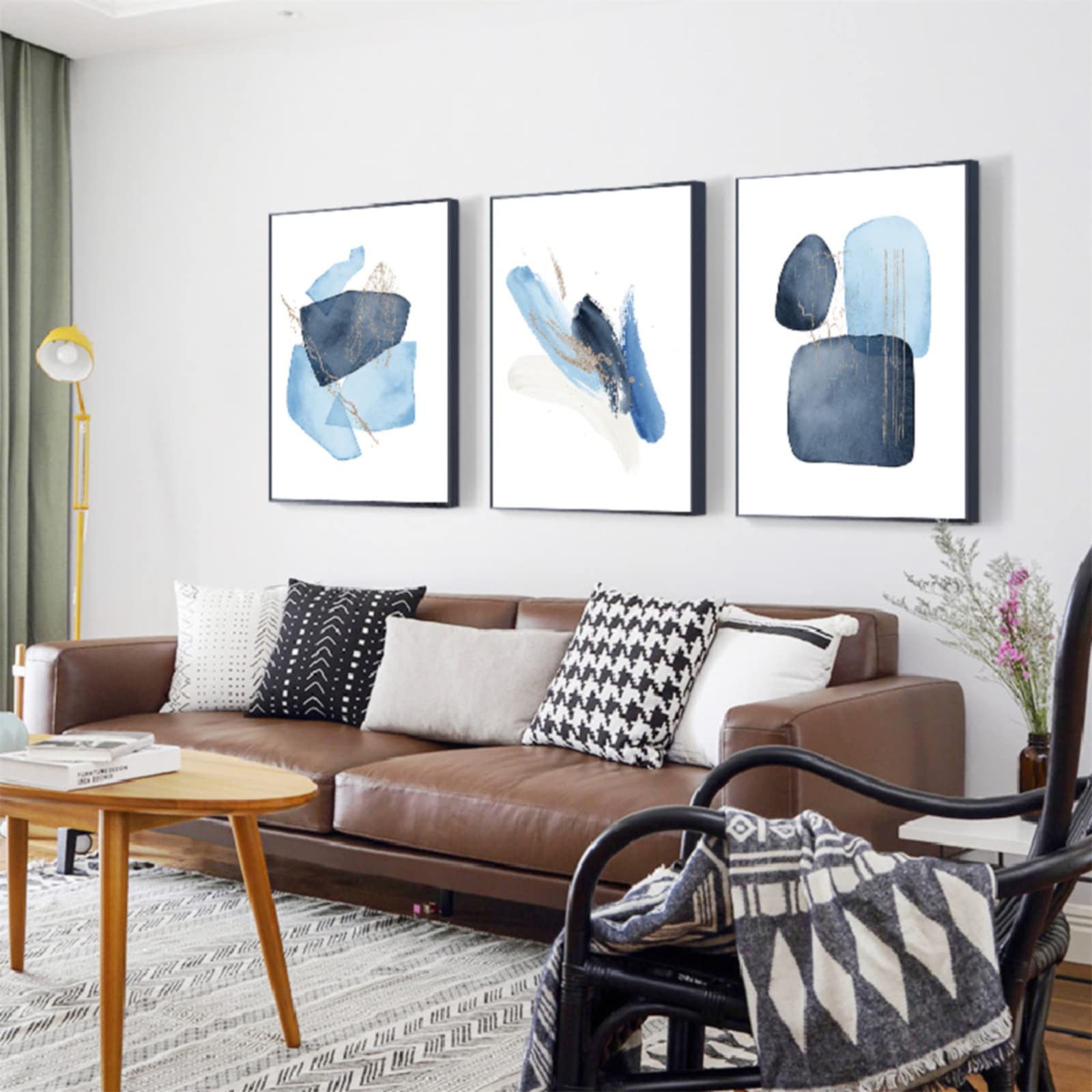 Poster Astratti Geometrici Blu - Set Di 3 Su Tela | 40x50 Cm | Per Soggiorno E Camera Da Letto - Foto 9