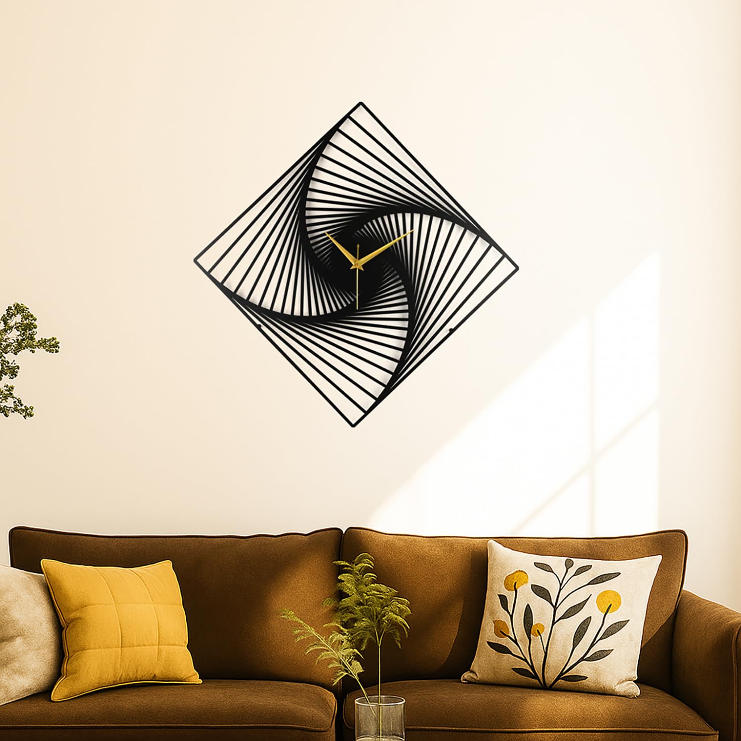 Wakefit Metal Analog Wall Clock Big | 20 Inch | Laser Cut Abstract Home Decor & Gifting Option | for Living Room Study Bedroom & Office Decor | Horium Metal Wall Clock 500 MM Black