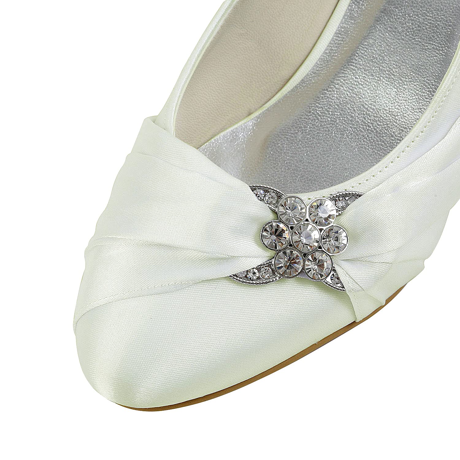 JIAJIA Braut 0112A Satin Niedriger Absatz Geschlossene Zehen Abschlussball Party Tanzen Hochzeit Schuhe Damen Pumps