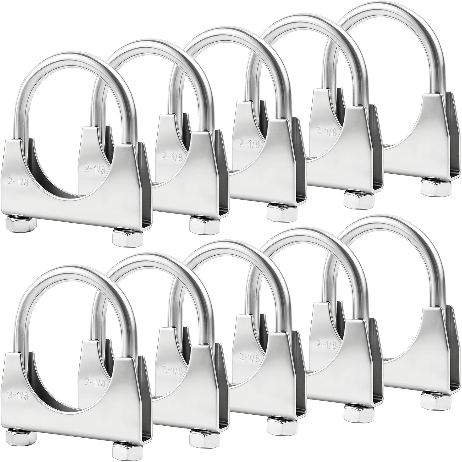 RP Remarkable Power, 2.125 inch Exhaust Muffler Clamp Stainless Steel U-Bolt, 10 Pack