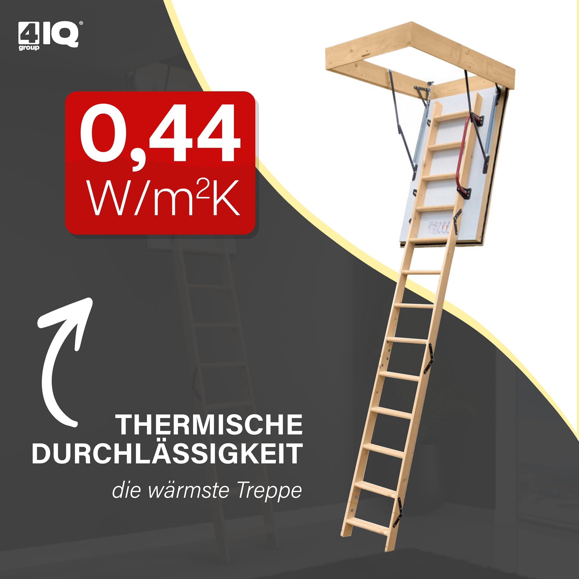 Dachbodentreppe Vormontiert 140 x 70 cm U-Wert 0,44 W/m²K - Bodentreppe Gedämmt - Raumhöhe bis 305 cm - Inkl. Abdeckleisten, Zusätzliche Isolationsdichtung - Bis zu 150kg