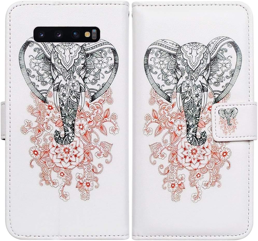 Bcov Galaxy S10 Plus Case, Black Tribal Elephant Leather Flip Wallet Case Cover with Card Slot Holder Kickstand for Samsung Galaxy S10 Plus/S10+