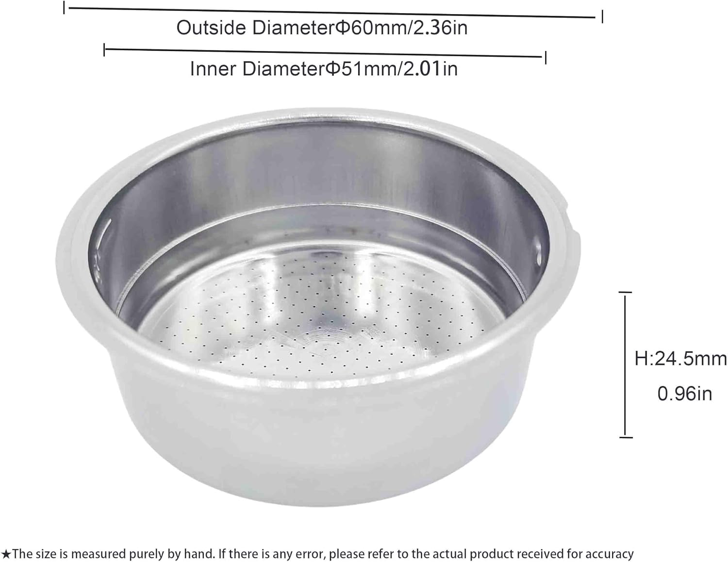 51mm Pressurized Portafilter Basket, Stainless Steel, 2 Cup Capacity, Compatible with Gevi/CASABREWS/CAPRESSO