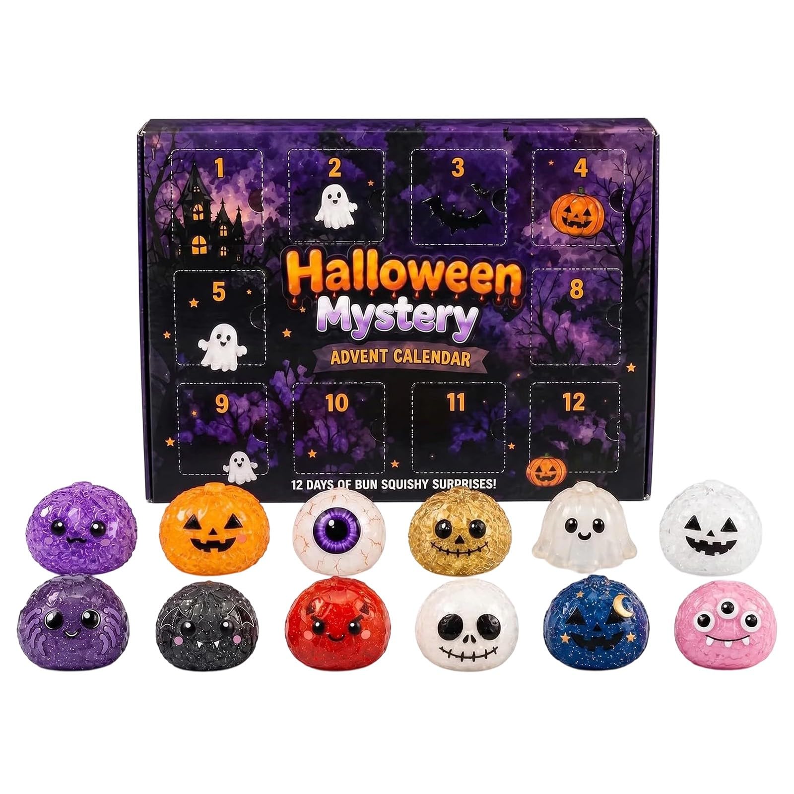 Halloween Spooky Ghost Dumpling Advent Calendar, Mystery Advent Calendar,Steamer Stress Balls Stress Relief Fidget Sensory for Holiday & Birthday Gifts