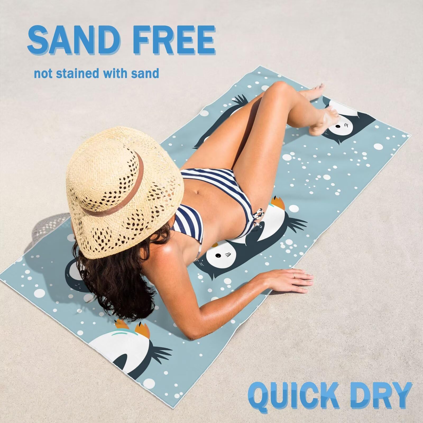 Toalla Playa XXL 100x220cm Turquesa，Toalla Microfibra 2 Pack Pingüino Secado Rápido y Antiarena，Absorbente，Ligera Fina Compacta，Aplicable a Playa，Baño，Piscina，Gimnasio，Viajes YJ-677
