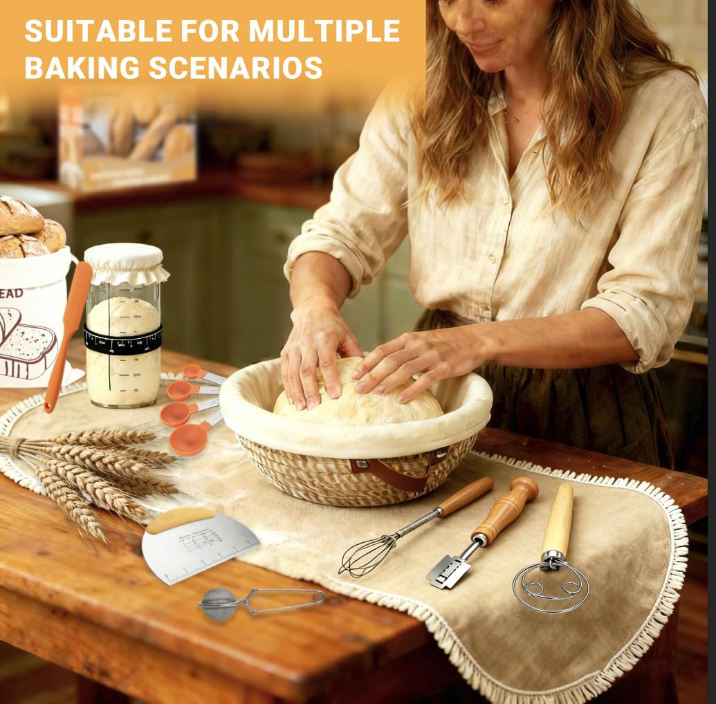 Sourdough Bread Baking Supplies,Sourdough Starter Kit,2 Cotton Rope Banneton Proofing Basket,Bread Proofing Basket Making Tool Kit,Sour Dough Kit Tools,Baking Gifts for Women,Bakers,Wife,Mom - Image 2