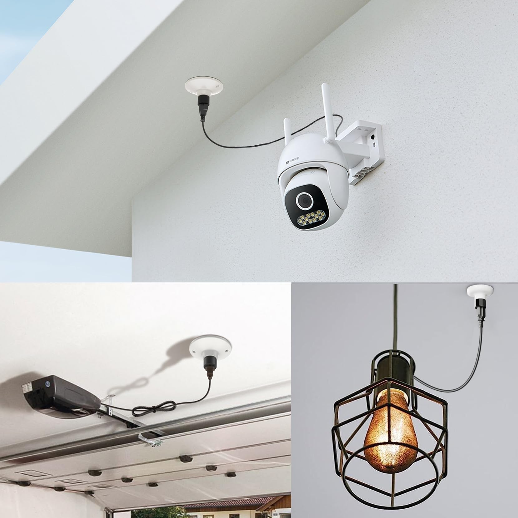 Snapklik.com : 2 Packs E26/E27 3 Prong Light Bulb Socket Outlet Black ...