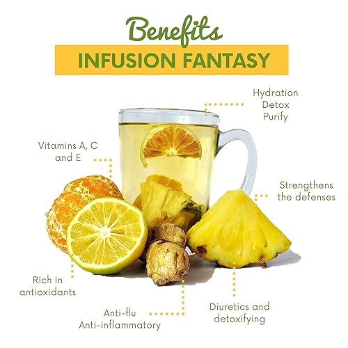 Miniatura 3 de Alibú Infusiones de té de frutas secas - Fantasia - Piña, limón, jengibre, mandarina - Bebida de frutas secas - Vegana, sin gluten, 100% natural,