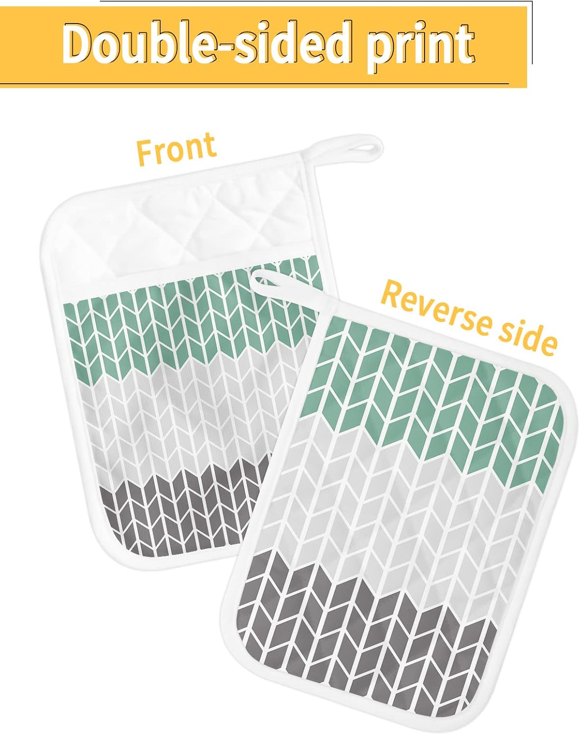 Pot Holders with Pockets, Heat-Resistant Hot Pads for Kitchen, Y-Shaped Geometric Print Cyan and Gray Oven Mitts Pot Holders Sets Potholders for Baking Cooking Pack of 5